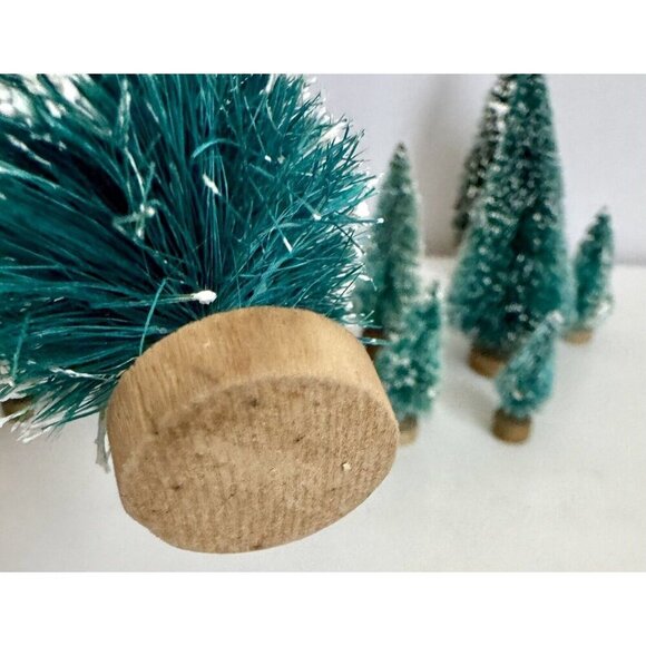 Lot 27 Vintage Bottle Brush Christmas Tree Flocked Wood Base Ornament Decor - Picture 7 of 11